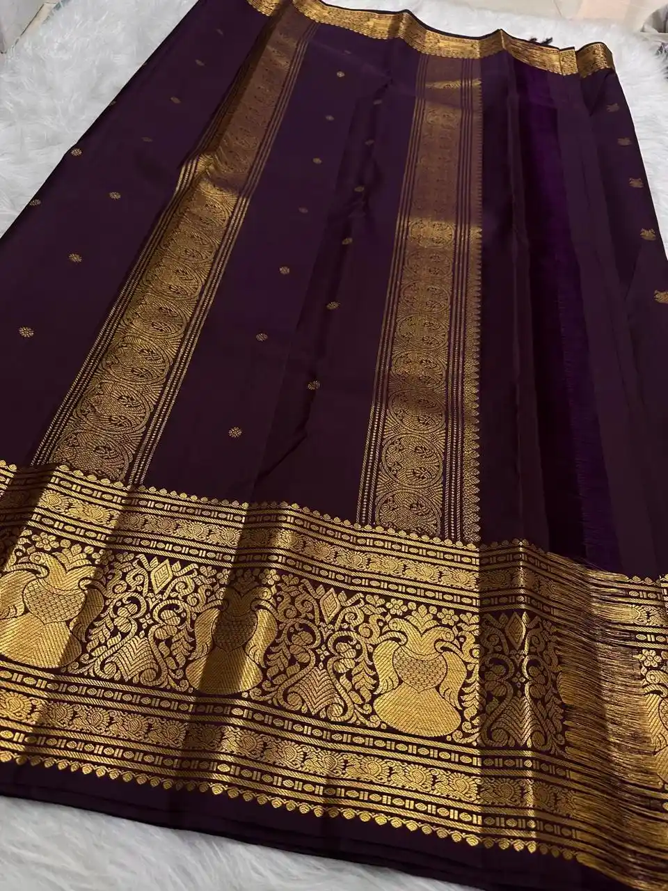 Dark Eggplant Kanchipuram Handloom Bridal Silk Saree